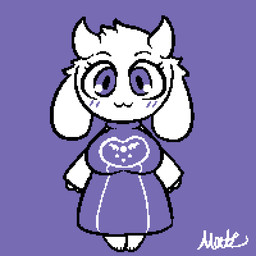 :3 anthro biped blush blush_lines breasts chibi clothed clothing eyebrows eyelashes feet female floppy_ears front_view fully_clothed fur horn looking_at_viewer lop_ears monotone_body purple_background purple_clothing purple_eyes simple_background tuft white_body white_ears matz_(pixiv) undertale_(series) toriel boss_monster_(undertale) bovid caprine goat mammal 1:1 2024 aliasing digital_drawing_(artwork) digital_media_(artwork) flat_colors signature