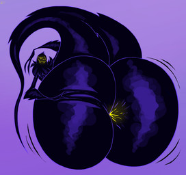 anus arm_tuft big_butt bottom_heavy bubble_butt butt ghost_tail gradient_background hand_on_butt hand_on_own_butt huge_butt hyper hyper_butt looking_at_viewer lying male motion_lines neck_tuft on_back presenting purple_background purple_body simple_background solo thick_thighs tuft wide_hips yellow_eyes yellow_mouth schplingnops a_hat_in_time snatcher_(ahit) ghost humanoid spirit 2024 absurd_res hi_res