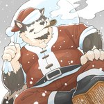 anthro christmas_clothing christmas_headwear clothing hat headgear headwear holidays kemono male outside overweight overweight_male santa_hat sitting smoking snow snowing solo kajimaru_0507 christmas santa_claus canid canine mammal 1:1 2022 hi_res