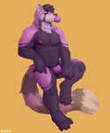 anthro bulge candy claws clothing dessert fluffy food hair male muscular nipples paws pecs pink_body solo underwear snaftfc ailurid mammal red_panda 5:6 absurd_res hi_res