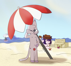 anthro beach black_eyes black_nose blep boots breasts clothing convenient_censorship cowboy_hat dipstick_ears ear_markings eyelashes facial_markings facial_tuft female footwear fur gloves_(marking) grey_body grey_fur group hair hat head_markings headgear headwear horn inflatable inner_tube leg_markings lying male markings multicolored_ears navel nipples nude nude_anthro nudist on_front one_eye_closed pink_body pink_fur pool_float purple_body purple_fur purple_hair red_eyes sand scared sea seashell shell shoes socks_(marking) spots spotted_markings standing student sunny swimming tail teacher teacher_and_student text tongue tongue_out trio tuft umbrella water wave wink soder_cat des_(soder_cat) link_fuzion_(soder_cat) westly_beefwood_(soder_cat) arthropod bovid bovine cattle crab crustacean decapod domestic_cat felid feline felis lynx malacostracan mammal absurd_res hi_res nonbinary_(lore)