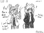 clothed clothing eyewear facial_scar female glasses hair male messy_hair scar smoking solo text dister_rohtas dister_(dister_rohtas) dr._emilia_(e254e) canid canine fox lagomorph leporid mammal rabbit 4:3 english_text hi_res monochrome portrait three-quarter_portrait