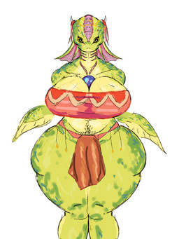 anthro bandeau big_breasts biped black_eyes bottomwear breasts clothed clothed_anthro clothed_female clothing female fin frill_(anatomy) front_view gills green_body horn jewelry knock-kneed loincloth looking_at_viewer markings navel necklace neutral_expression non-mammal_breasts non-mammal_navel pubes simple_background skimpy solo spots spotted_markings standing tail tail_fin thick_thighs topwear tribal tribal_clothing white_background wide_hips yellow_sclera caldinie1 aquatic fish species_request 3:4 colored hi_res portrait three-quarter_portrait