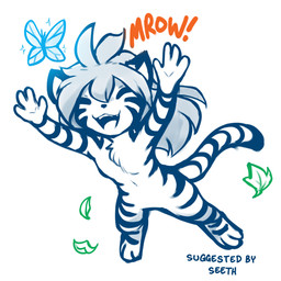 3_toes 4_fingers animal_noises anthro arm_markings bangs biped black_text casual_nudity cheek_markings chest_tuft chibi cute_fangs digitigrade eyes_closed facial_markings fangs featureless_chest featureless_crotch feet female female_anthro fingers front_view fur fur_markings fur_tuft hair hair_between_eyes happy head_markings hip_markings leaf leg_markings long_hair long_tail markings meow navel nude nude_anthro nude_female one_fang open_mouth open_smile orange_text pointy_ears pounce prick_ears simple_background slim slim_anthro slim_female smile solo spread_arms straight_arms straight_legs striped_body striped_fur striped_markings striped_tail stripes tail tail_markings teeth text thigh_markings three-quarter_view toes tongue tuft white_background conditional_dnp tom_fischbach twokinds flora_(twokinds) arthropod butterfly felid insect keidran lepidopteran mammal pantherine tiger 1:1 2026 digital_drawing_(artwork) digital_media_(artwork) english_text full-length_portrait partially_colored portrait