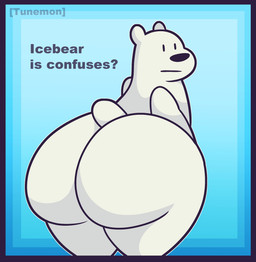 anthro big_butt butt dialogue looking_at_viewer looking_back looking_back_at_viewer male solo text white_body tunemon cartoon_network we_bare_bears ice_bear_(we_bare_bears) bear mammal polar_bear ursine absurd_res english_text hi_res