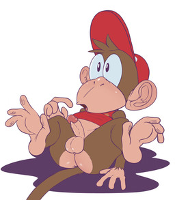 anthro balls barefoot baseball_cap biped bottomless butt circumcised clothed clothing curious erection feet front_view genitals hat headgear headwear humanoid_genitalia humanoid_penis looking_away lying male on_back penis prehensile_feet reclining shirt shota simple_background solo tank_top toes topwear white_background young young_anthro young_male jerseydevil donkey_kong_(series) nintendo diddy_kong haplorhine mammal monkey primate hi_res