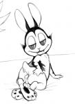 anus balls bodily_fluids cum cum_in_ass cum_inside fangs feet genital_fluids genitals looking_at_viewer male pawpads paws simple_background soles solo teeth nivy_(artist) bunnicula_(series) bunnicula lagomorph leporid mammal rabbit vampire monochrome