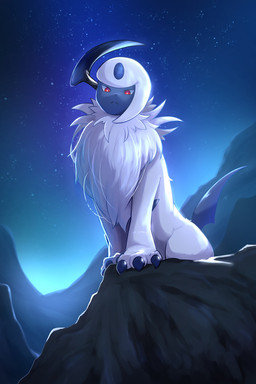 3_toes ambiguous_feral ambiguous_gender blue_body blue_claws blue_nose blue_skin blue_tail claws feet feral finger_claws fur looking_down mountain mouth_closed night outside pupils red_eyes rock ruff sitting sky slit_pupils solo star starry_sky tail toe_claws toes white_body white_fur white_pupils rumine nintendo pokemon absol generation_3_pokemon mammal pokemon_(species) 2025 2:3 hi_res shaded
