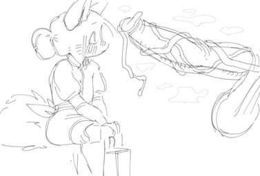 anthro balls big_balls big_penis blush bodily_fluids bottomwear clothing cum disembodied_penis duo female flat_chested fluffy fluffy_tail genital_fluids genitals hair hair_bun huge_balls huge_penis hyper hyper_balls hyper_genitalia hyper_penis long_penis looking_at_genitalia looking_at_penis male pencil_skirt penis shirt simple_background sitting skirt solo_focus steam tail thick_thighs topwear vein veiny_penis anonymous_artist canid canine fox mammal guide_lines hi_res monochrome sketch