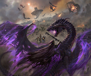 ambiguous_gender armor battle black_body black_scales breath_powers cape clothing cloud dutch_angle elemental_manipulation female feral fire fire_breathing fire_manipulation floating_island flying group holding_melee_weapon holding_object holding_shield holding_staff holding_sword holding_weapon male melee_weapon membrane_(anatomy) membranous_wings outside plate_armor riding robe scales shield spread_legs spreading staff sun sword tail torn_wing weapon wings akreon dungeons_and_dragons hasbro mythology wizards_of_the_coast dragon human mammal mythological_creature mythological_scalie scalie 6:5 hi_res official_art