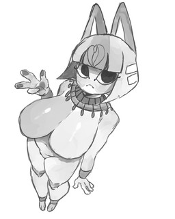 4_fingers :< accessory anthro bangs big_breasts bob_cut breasts clothing egyptian egyptian_clothing featureless_breasts featureless_crotch female female_anthro fingerpads fingers front_view hair high-angle_view huge_breasts mouth_closed navel noseless pawpads simple_background solo uraeus usekh white_background meweeze animal_crossing nintendo ankha_(animal_crossing) domestic_cat felid feline felis mammal 2025 4:5 digital_drawing_(artwork) digital_media_(artwork) full-length_portrait hi_res monochrome portrait sketch