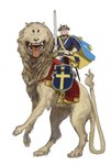 barbed_tongue clothed clothing duo felid feral hi_res human lion lion_of_gripsholm_castle male mammal melee_weapon mossa pantherine riding swedish_flag sword tongue tongue_out weapon