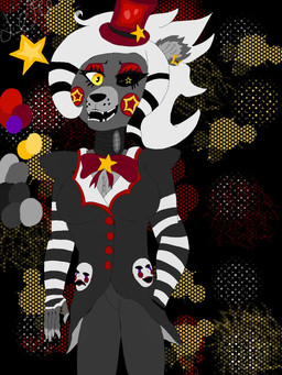 anthro bow_ribbon bow_tie breasts cleavage clothed clothing eyelashes eyeshadow female fingerless_gloves gloves handwear hat headgear headwear heterochromia machine makeup mask red_eyeshadow solo star star_ear_piercing star_ear_ring star_in_pupils suit suit_jacket top_hat yellow_eyes artemis_studios five_nights_at_freddy's freddy_fazbear's_pizzeria_simulator scottgames lefty_(fnaf) lefty_(freddy_fat_fucks) animatronic bear humanoid mammal robot 3:4 concept_art digital_drawing_(artwork) digital_media_(artwork) hi_res model_sheet