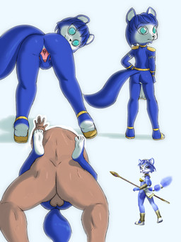 anthro anthro_penetrated balls blue_body blue_fur blue_hair blush bodily_fluids clothed clothing duo feet female footwear forced fur genital_fluids genitals hair looking_at_viewer male male_penetrating nipples not_furry nude open_mouth penetration penis sandals sex shoes simple_background smile soles solo tail toes vulva white_body white_fur young young_anthro kranson nintendo star_fox krystal_(star_fox) canid canine fox human mammal 3:4 digital_media_(artwork) hi_res