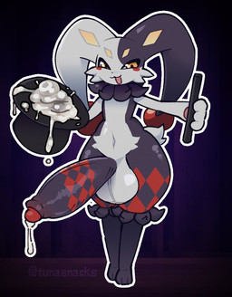 :3 anthro balls big_balls big_penis black_body black_fur blush bodily_fluids cheek_tuft clothing cotton_tail cum cum_drip cum_in_hat dripping eyelashes facial_tuft floppy_ears foreskin fur genital_fluids genitals glans half-erect handpaw hat headgear headwear huge_balls huge_ears huge_penis humanoid_genitalia humanoid_penis hyper hyper_genitalia hyper_penis leg_tuft looking_at_viewer lop_ears male male_anthro multicolored_body multicolored_fur navel neck_tuft open_mouth open_smile paws penis red_body red_fur red_glans short_tail small_waist smile smug solo spades_(marking) tail thick_thighs thigh_tuft top_hat tuft wand white_body white_fur wide_hips yellow_body yellow_eyes yellow_fur tunasnacks palworld pocketpair dupin_(pal) lagomorph leporid mammal rabbit 2026 digital_drawing_(artwork) digital_media_(artwork) hi_res