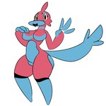 1:1 beak beckyhalcyon blue_body breasts digital_creature featureless_breasts featureless_crotch female generation_2_pokemon generation_4_pokemon gesture haly hi_res looking_at_viewer nintendo open_mouth pokemon pokemon_(species) porygon-z porygon2 red_body simple_background solo standing waving waving_at_viewer yellow_eyes