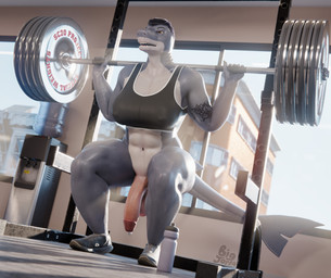 5_fingers anthro arm_tattoo balls big_balls big_muscles big_penis bodily_fluids bottle bra breasts clothing container crouching dumbbell exercise fingers flaccid footwear foreskin genital_piercing genitals gym gynomorph huge_penis intersex muscular muscular_gynomorph muscular_intersex muscular_thighs narrowed_eyes navel nipple_outline nipple_piercing_outline non-mammal_balls non-mammal_breasts penis penis_piercing piercing piercing_outline prince_albert_piercing retracted_foreskin saggy_balls shoes socks solo sports_bra sweat tall tattoo text underwear water_bottle weightlifting weights workout bigjoppa aquatic fish shark 3d_(artwork) absurd_res digital_media_(artwork) english_text hi_res