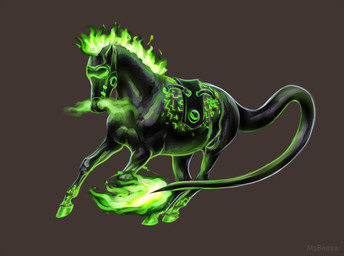 ambiguous_gender black_body colored_fire fantasy feral fire glowing green_fire green_mane green_tail hooves mane mask quadruped science_fiction simple_background solo tail text unguligrade beesa equid equine horse mammal 2021 artist_name digital_media_(artwork) full-length_portrait hi_res portrait signature