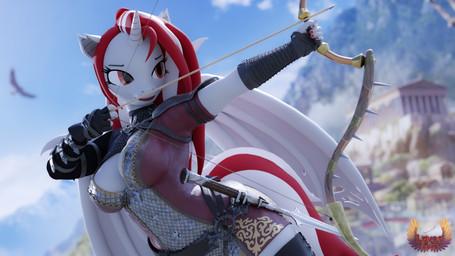 anthro anthrofied arrow_(weapon) bow_(weapon) clothing colored_nails female hair horn melee_weapon membrane_(anatomy) membranous_wings multicolored_hair nails ranged_weapon red_eyes red_hair red_nail_polish red_nails solo solo_focus sword text two_tone_hair weapon white_body wings loveslove hasbro my_little_pony mythology fan_character lovers_(oc) bat_pony equid equine hybrid mammal mythological_creature mythological_equine unicorn winged_unicorn 16:9 3d_(artwork) 4k absurd_res digital_media_(artwork) english_text hi_res widescreen