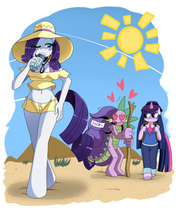 anthro anthrofied bodily_fluids bottle container desert drinking female fur group hair heart_eyes heart_symbol horn male multicolored_hair ogling outside purple_body purple_fur purple_hair sand sky sun sweat sweatdrop tail trio two_tone_hair walking water_bottle sssonic2 friendship_is_magic hasbro my_little_pony mythology rarity_(mlp) spike_(mlp) twilight_sparkle_(mlp) dragon equid equine mammal mythological_creature mythological_equine mythological_scalie scalie unicorn 2012 digital_media_(artwork) hi_res
