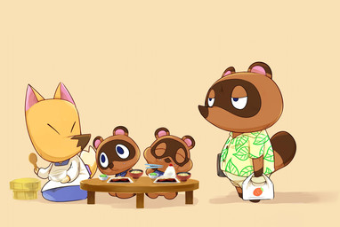 aloha_shirt anthro apron blue_eyes bottomwear chibi clothing disappointed eating eyes_closed food groceries group male male_anthro pattern_clothing pattern_shirt pattern_topwear rice shirt shorts simple_background sitting slightly_chubby topwear magictukai_aaaa animal_crossing nintendo crazy_redd timmy_nook tom_nook_(animal_crossing) tommy_nook canid canine fox mammal raccoon_dog tanuki 2020 absurd_res hi_res brother_(lore) brothers_(lore) nephew_(lore) sibling_(lore) twins_(lore) uncle_(lore) uncle_and_nephew_(lore)