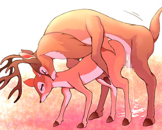 abstract_background ambiguous_penetration antlers bodily_fluids censored_genitalia cum duo female female_feral feral feral_on_feral from_behind_position fur genital_fluids hooves horn looking_at_another male male/female male_feral mating_grip mounting penetration sex tail tongue tongue_out rakoton bambi_(film) disney bambi's_mother the_great_prince_of_the_forest deer mammal mule_deer new_world_deer 5:4 censored hi_res