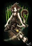 2011 anthro bamboo bottomwear brown_bottomwear brown_clothing brown_footwear brown_hair brown_pants brown_sandals brown_tail brown_topwear clothed clothing crystal_sword dated dipstick_tail ears_back female footwear fur glistening glistening_eyes green_eyes hair hi_res holding_melee_weapon holding_object holding_sword holding_weapon looking_at_viewer markings melee_weapon mouth_closed pants penguinexperience pivoted_ears sandals signature solo sword tail tail_markings topwear weapon white_body white_fur white_tail