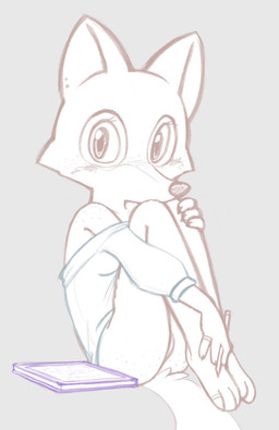 anthro blush book bottomless butt clothed clothing curled_up digit_ring ear_piercing feet female flat_chested freckled_butt freckles jewelry knees_up pencil_(object) piercing ring shy sitting solo sweater toe_ring toes topwear young theartmanor canid canine fox mammal hi_res