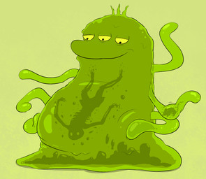 3_eyes ambiguous/ambiguous ambiguous_gender ambiguous_pred ambiguous_prey belly big_belly bone death digestion dissolving fatal_vore green_body male monster_pred multi_eye not_furry simple_background skeleton slime smile soft_vore standing tendrils translucent vore da~blueguy comedy_central futurama h_g_blob goo_creature