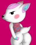 butt clothed clothing female looking_at_viewer pale partially_clothed rear_view simple_background solo sheepwithcrystallicfur animal_crossing nintendo diana_(animal_crossing) deer mammal 4:5 hi_res