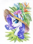 blue_eyes clothing eyelashes female feral fur hair hat headgear headwear horn looking_at_viewer open_mouth open_smile purple_hair side_view simple_background smile solo tropical white_background white_body white_fur maytee friendship_is_magic hasbro my_little_pony mythology rarity_(mlp) equid equine horse mammal mythological_creature mythological_equine pony unicorn 2022 bust_portrait colored_pencil_(artwork) hi_res portrait traditional_media_(artwork)