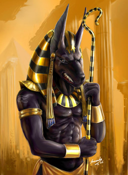 4_fingers abs anthro armlet armor black_body black_fur bracers clenched_teeth clothed clothing column crook detailed_background ear_piercing egyptian egyptian_clothing egyptian_headdress fingers fur headdress headgear headwear holding_object long_ears looking_down male muscular muscular_anthro muscular_male nemes_(clothing) piercing shepherd's_crook solo tattoo teeth topless vambrace fernando_faria egyptian_mythology middle_eastern_mythology mythology anubis anubian_jackal canid canine canis deity jackal mammal 2006 detailed half-length_portrait portrait signature
