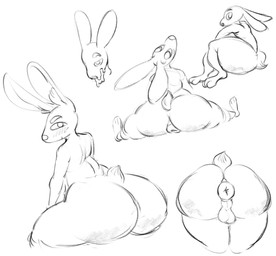 anthro anus balls big_butt blush blush_lines butt genitals huge_butt male perineum puffy_anus simple_background solo thick_thighs wide_hipped_male wide_hips zomerous_(artist) lagomorph leporid mammal rabbit 2023 hi_res monochrome sketch_page