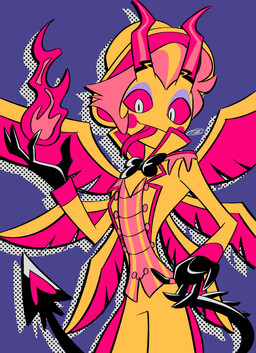 4_wings clothed clothing feathered_wings feathers forked_tongue hat headgear headwear looking_at_viewer male multi_wing not_furry solo spade_tail tail tongue wings enaic31 hazbin_hotel hellaverse lucifer_(hazbin_hotel) angel demon demon_humanoid fallen_angel humanoid absurd_res hi_res