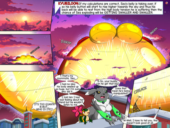 5_panel_comic belly belly_expansion big_breasts breasts close_to_bursting dialogue expansion featureless_breasts female fur grey_body grey_fur huge_breasts hyper hyper_breasts hyper_inflation implied_popping inflation linked_speech_bubble logo male motion_lines onomatopoeia rumbling_stomach sky skyscape sound_effects speech_bubble spherical_inflation sunrise text white_body white_fur blaueseele bandai_namco digimon mythology nintendo pokemon digiwolx_(character) digimon_(species) dragon generation_5_pokemon mythological_creature mythological_scalie pokemon_(species) renamon scalie snivy 2025 artist_logo artist_name comic dated english_text hi_res sequence