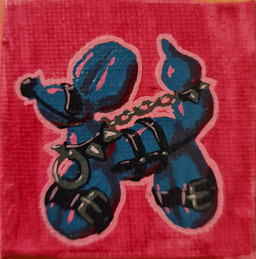 ambiguous_gender ball_gag balloon_animal bdsm blindfold bound chain chained collar cuff_(restraint) feral gag hands_tied harness leather leather_cuffs leather_harness legs_tied restraints solo spiked_collar spikes tail tail_tied jitteryposs canid canine canis domestic_dog mammal acrylic_painting_(artwork) hi_res painting_(artwork) traditional_media_(artwork) traditional_painting_(artwork)