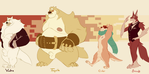 animal_genitalia anthro balls belly belt big_belly black_clothing black_jacket black_nose black_topwear black_vest brown_belt clothed clothing fur genitals group jacket male moobs mouth_closed muscular muscular_anthro muscular_male nipples obese obese_anthro obese_male open_clothing open_jacket open_topwear orange_body orange_fur overweight overweight_anthro overweight_male pecs pink_nipples red_balls red_body red_fur red_sheath red_tail scarf sheath standing tail tan_balls tan_body tan_fur tan_sheath topwear vest white_balls white_body white_fur white_sheath chocolateandmilk canid canine canis mammal wolf hi_res