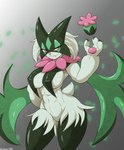 anthro big_breasts breasts evolved female fur green_body green_fur looking_at_viewer smile solo arskie198 nintendo pokemon felid feline generation_9_pokemon mammal meowscarada pokemon_(species) 2022 absurd_res digital_media_(artwork) hi_res