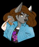 5_fingers anthro black_background black_nose breasts brown_eyes brown_hair clothed clothing eyebrows eyelashes female fingers hair looking_at_viewer simple_background solo firetally canid canine canis mammal wolf 2022 digital_media_(artwork) hi_res