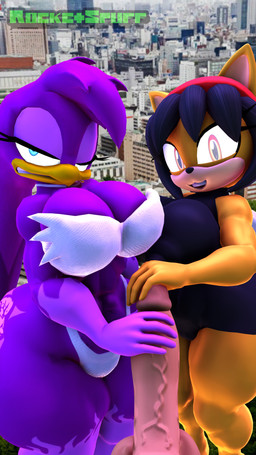 annoyed anthro balls big_balls big_breasts big_butt big_penis breasts butt city city_background clenched_teeth clothing female first_person_view genitals group handjob huge_balls huge_butt huge_penis huge_thighs humanoid_genitalia humanoid_penis leotard looking_at_viewer male male/female penile penis sex smile standing teeth thick_thighs thong trio underwear rocketspuff kabalmystic_(modeler) sega sonic_riders sonic_the_fighters sonic_the_hedgehog_(series) honey_the_cat wave_the_swallow avian bird domestic_cat felid feline felis hirundinid mammal oscine passerine swallow_(bird) 3d_(artwork) 4k 9:16 absurd_res digital_media_(artwork) hi_res