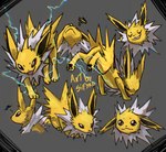 ambiguous_gender annoyed black_pawpads electricity facepalm feral grey_background happy kick multiple_poses pawpads paws pose sad simple_background smug solo blitzdrachin conditional_dnp nintendo pokemon eeveelution generation_1_pokemon jolteon pokemon_(species) hi_res shaded