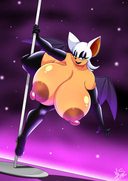 anthro armwear big_breasts boots breasts clothing dancing elbow_gloves eyeshadow female footwear gloves handwear high_heeled_boots high_heels huge_breasts hyper hyper_breasts leg_around_pole legwear lipstick makeup membrane_(anatomy) membranous_wings nipples pole pole_dancing shoes solo stripper stripper_pole thigh_boots thigh_highs wings cornchip21 mrsakai sega sonic_the_hedgehog_(series) rouge_the_bat bat mammal absurd_res hi_res