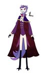 anthro avian beak bird button_(fastener) cape classy clothed clothing demon fur happy havesomeslav helluva_boss male multi_eye owl owl_demon purple_clothing red_eyes royalty smile solo stolas_(helluva_boss) tail