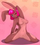 anthro blue_eyes breasts female fur genitals glistening glistening_hair hair nipples nude one_eye_closed pink_hair pussy simple_background solo wink whygena chelsea_(dkside41) lagomorph leporid mammal rabbit absurd_res digital_media_(artwork) hi_res