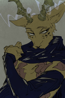 anthro arm_warmers armwear clothing horn male scarf solo tattoo slpwk7_(artist) beastars melon_(beastars) antelope bovid felid gazelle hybrid leopard mammal pantherine 2:3 absurd_res hi_res
