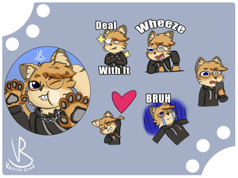against_surface anthro chain chain_necklace chibi clothing emote eyewear glasses hoodie jacket jewelry male necklace on_glass smile solo sticker_pack topwear vanilla_road felid feline mammal 4:3 hi_res icon