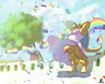 anthro balls barazoku clothed clothing crossdressing detailed_background dress fire flaccid flaming_tail footwear genitals hat headgear headwear lgbt_pride looking_up male no_underwear outside penis pink_clothing pink_dress pride_color_flag raised_arm sandals shoes solo tail upskirt wings artemi lgbt_pride_month mythology nintendo pokemon charizard dragon generation_1_pokemon mythological_creature mythological_scalie pokemon_(species) scalie absurd_res hi_res