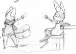 anthro clothing duo female male simple_background matsu nintendo pokemon aiko_(matsu) fan_character yuki_(matsu) eeveelution generation_6_pokemon meowstic pokemon_(species) sylveon low_res monochrome