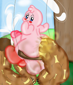 backsack balls blue_eyes blush bodily_fluids cum feces genital_fluids genitals looking_at_viewer looking_back male penis scatplay solo ieyasu kirby_(series) nintendo kirby 2015 digital_media_(artwork) hi_res