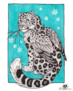 ambiguous_gender butt feet feral fur inner_ear_fluff looking_at_viewer markings rear_view simple_background sitting solo spots spotted_body spotted_fur spotted_markings spotted_tail tail tail_markings toes tuft whiskers wings dolphydolphiana felid mammal pantherine snow_leopard 2026 4:5 digital_drawing_(artwork) digital_media_(artwork)